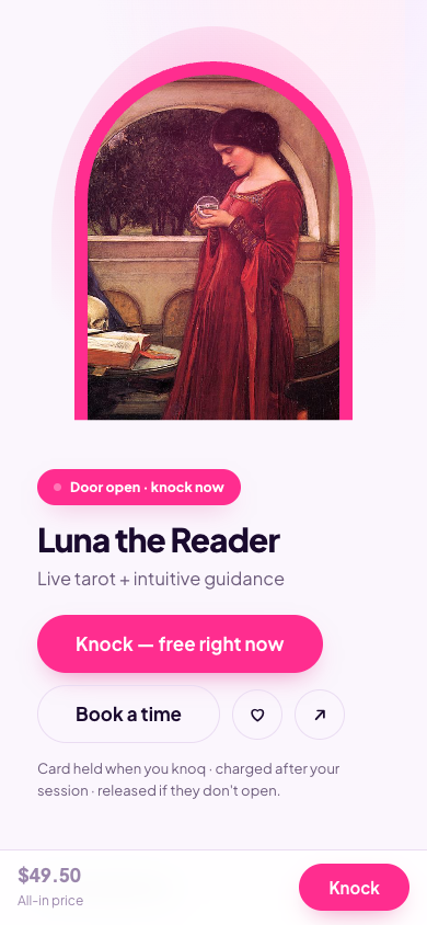 A real Knoq creator door — the light on, ready to knoq in (product view)
